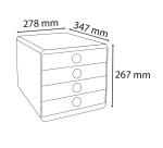 Módulo individual POP-BOX con 4 cajones para documentos A4+, ultra-rígido, cajones cerrados, con stop de seguridad - 347x278x267 mm - GLOSSY - Negro/plata