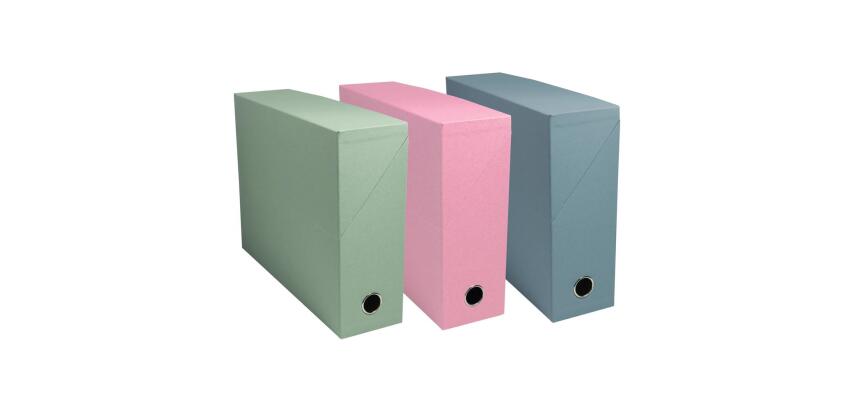 Authentic Exacompta canvas covered filing box with 9 cm spine, assorted colors