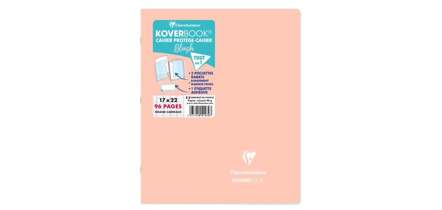 Cahier piqué Koverbook Blush 17x22cm 96 pages grands carreaux couverture polypropylène opaque bicolore - Corail/Bleu givré