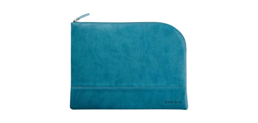 Rhodiarama pochette zippée en simili cuir - taille L (21x28 cm) - Paon
