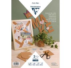 FEUILLE LIÈGE, Sachet de 3 feuilles (2mm d'épaisseur) au format A4 (21x29,7cm)