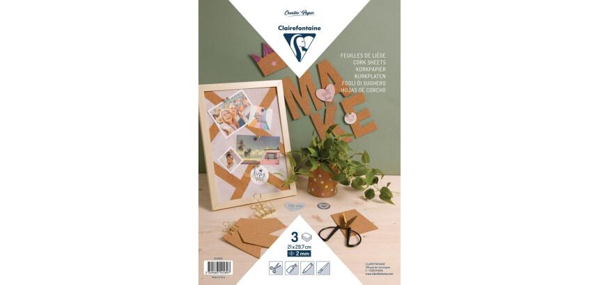FEUILLE LIÈGE, Sachet de 3 feuilles (2mm d'épaisseur) au format A4 (21x29,7cm)