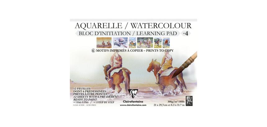 Aquarelle Prédessiné bloc collé 12F A4 300g