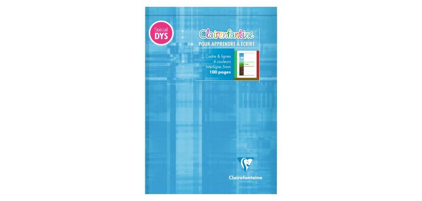 Bloc d'écriture spécial Dys encollé en-tête A5 100 pages détachables cadre et lignes 4 couleurs Interligne 5 mm - Bleu ciel