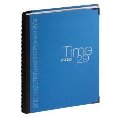 Agenda de bureau Time 29 Spiralé toile bordée 21x29,7 cm Semainier Janvier à décembre 2026 - Bleu