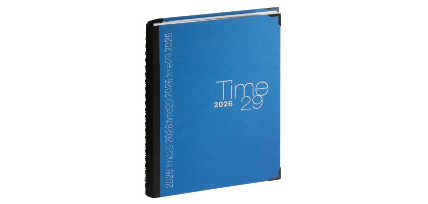 Agenda de bureau Time 29 Spiralé toile bordée 21x29,7 cm Semainier Janvier à décembre 2026 - Bleu