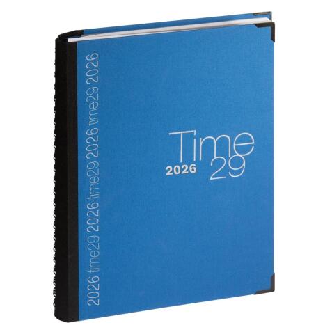 Agenda de bureau Time 29 Spiralé toile bordée 21x29,7 cm Semainier Janvier à décembre 2026 - Bleu