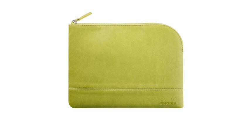 Rhodiarama pochette zippée en simili cuir - taille M (16x22 cm) - Anis