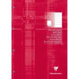 Bloc de cours encollé grand côté A4 200 pages détachables perforées 4 trous ligné - Rouge framboise