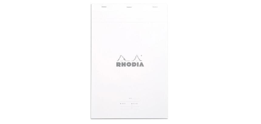 Meeting Pad - bloc agrafé Rhodia N°19 A4+ 80 feuillets pré-imprimés détachables 80g - Blanc