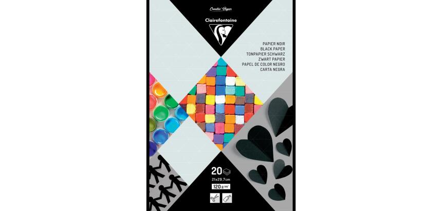 PAPIER NOIR, Bloc de 20 feuilles 120g/m2 au format 21x29,7cm - Noir
