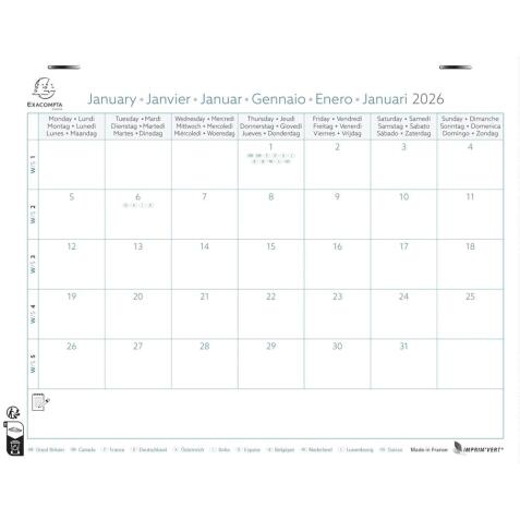 Calendrier Bloc mensuel EasyCal avec feuillets détachables 18 x 24 cm sans support 2026