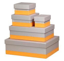 Rhodiarama set 5 boîtes gigognes simili cuir italien 44x34x16 cm - Argent