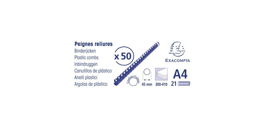 Boite 50 reliures spirales plastique 45mm - Noir