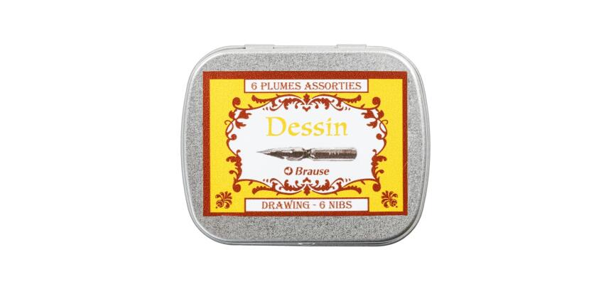 BOITE METAL 6 PLUMES A DESSIN