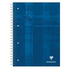 Bind'O Block cahier reliure intégrale A4+ 160 pages détachables perforé 4 trous petits carreaux + marge et cadre en-tête 4 couleurs de bandes Bleu - Bleu