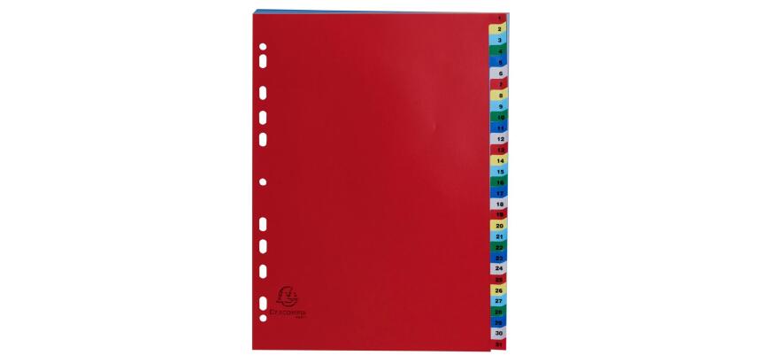 Intercalaires imprimés numériques PP couleurs 31 positions - A4 - Couleurs assorties