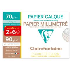 Vélin Millimétré pochette calque et millimétré 2x6F A4 70g