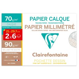 Vélin Millimétré pochette calque et millimétré 2x6F A4 70g