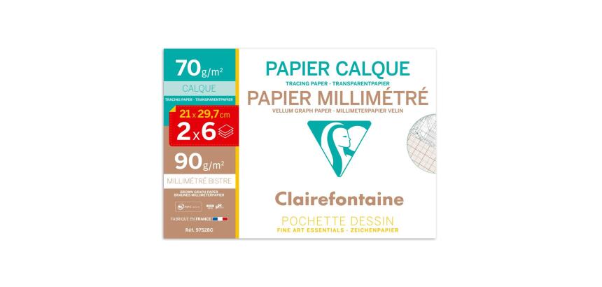 Vélin Millimétré pochette calque et millimétré 2x6F A4 70g
