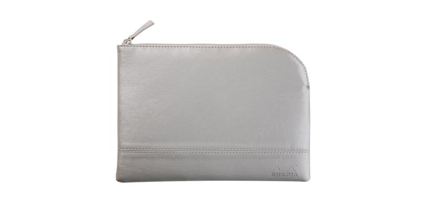 Rhodiarama pochette zippée en simili cuir - taille M (16x22 cm) - Argent