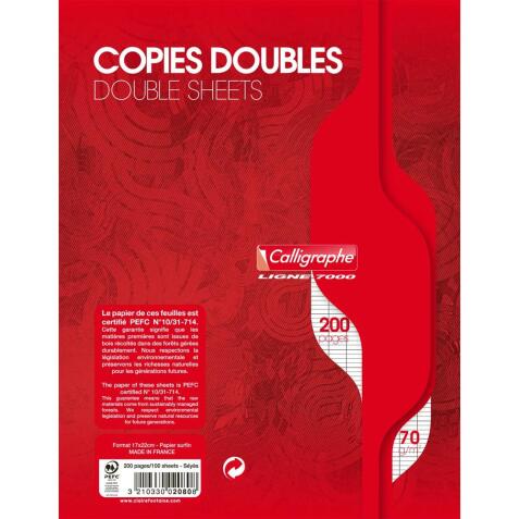 Copies doubles sous film 7000 17x22 cm 200 pages non perforées grands carreaux 70 g