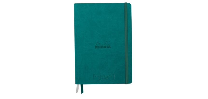 Rhodiarama, Goalbook Creation A5 mit festem Umschlag, 50 Blatt Lavis technique weiß blanko 200g, mit Gummizugverschluss - Pfaugrün