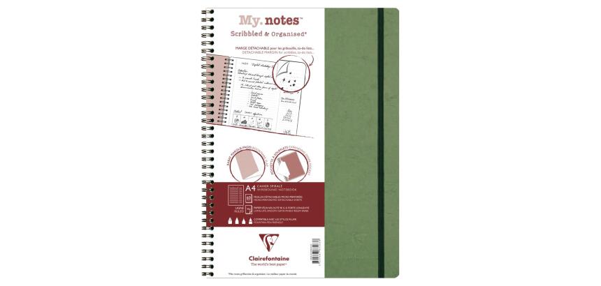 My.Notes Age Bag cahier reliure intégrale à marges détachables A4 120 pages détachables ligné + cadre en-tête - Vert
