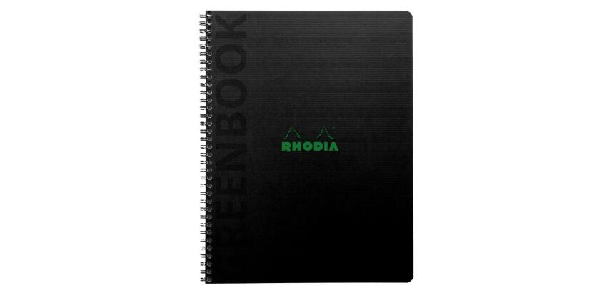 Greenbook cahier recyclé et recyclable en carte rigide 715 g/m2 - A5+ 16 x 21 cm 160 pages Ligné perforation 6 trous - Papier Clairefontaine recyclé 90 g/m2 - Noir - New - Noir