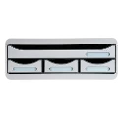 Módulo individual con 4 cajones con tope de seguridad y porta-etiquetas - 270x355x135 mm - OFFICE - Gris claro