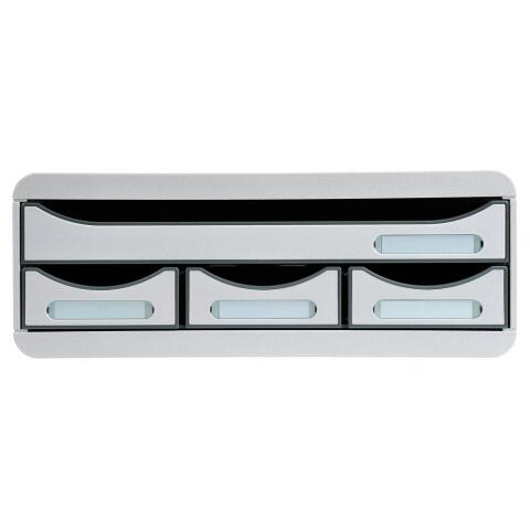 Módulo individual con 4 cajones con tope de seguridad y porta-etiquetas - 270x355x135 mm - OFFICE - Gris claro