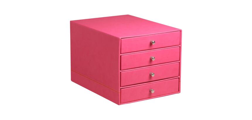 Rhodiarama trieur 4 tiroirs simili cuir italien 24,8x32,7x22,8 cm - Framboise