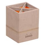 Rhodiarama pot à crayons simili cuir italien 8x8x11 cm - Touche de rose