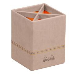 Rhodiarama pot à crayons simili cuir italien 8x8x11 cm - Touche de rose