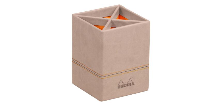 Rhodiarama pot à crayons simili cuir italien 8x8x11 cm - Touche de rose