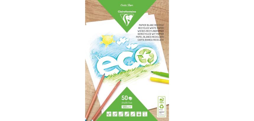 PAPIER BLANC RECYCLÉ, Bloc de 50 feuilles 120g/m2 au format A4 (21x29 ,7cm) - Blanc