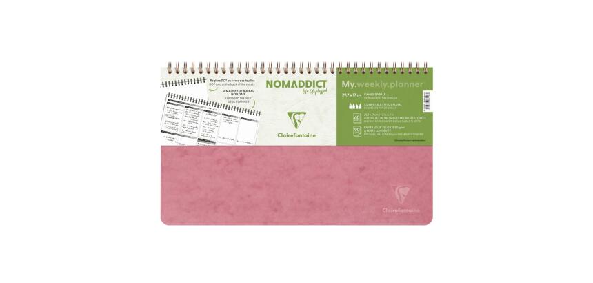 My.weekly.planner Age Bag cahier reliure intégrale en-tête 29,7x17 cm 120 pages détachables Semainier de bureau non daté et réglure DOT au verso - Rose antique