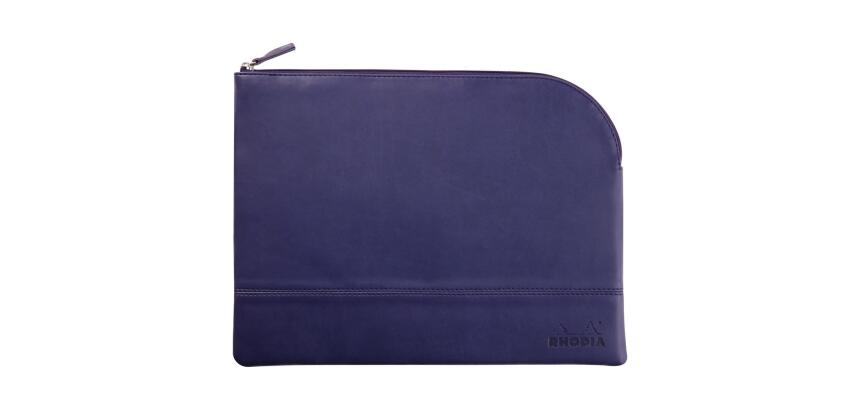 Rhodiarama pochette zippée en simili cuir - taille L (21x28 cm) - Bleu nuit