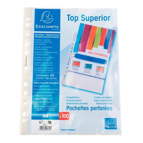 Exacompta Punched Pockets PP A4 Pk100 - Crystal