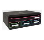 Módulo individual con 4 cajones con tope de seguridad y porta-etiquetas - 270x355x135 mm - Black Office - Negro/arlequín