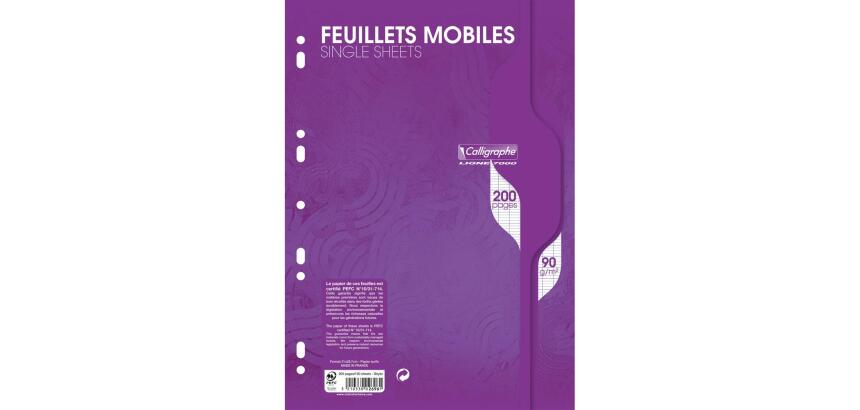 Feuillets mobiles sous film 7000 A4 200 pages perforées grands carreaux 90 g