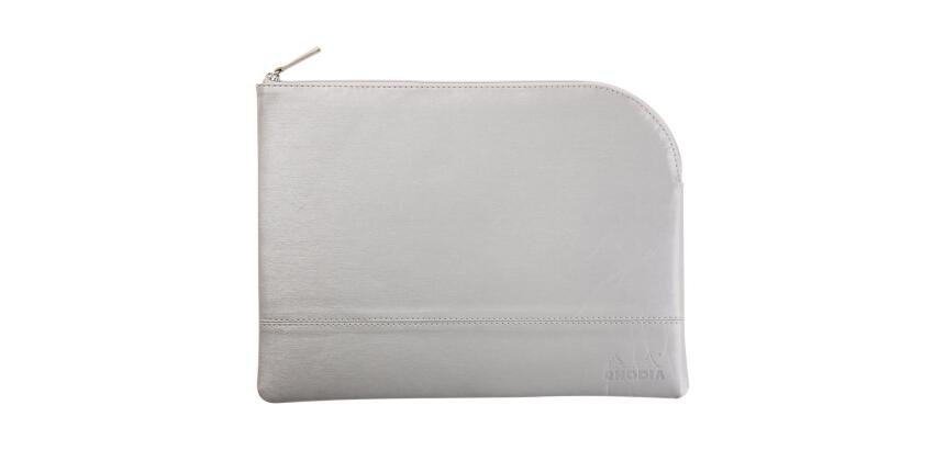 Rhodiarama pochette zippée en simili cuir - taille L (21x28 cm) - Argent