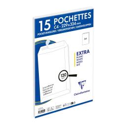 Paquet de 15 Pochettes Blanches C4-229x324 mm - Auto-Adhésives - 120g/m2 - Blanc