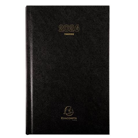 Agenda de bureau Carré Travers 13,5 x 21 cm Journalier Janvier à décembre 2026 - Noir