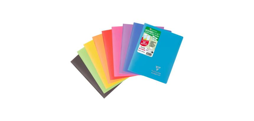 Cahier piqué Koverbook 17x22 cm 96 pages grands carreaux couverture polypropylène opaque 100% recyclé - Assortis