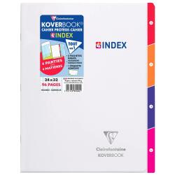 Cahier piqué Koverbook 4 INDEX 24x32cm 96 pages grands carreaux couverture polypropylène transparent - Incolore