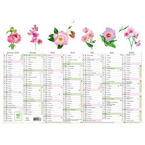 Calendrier Fleurs avec illustrations 29,5 x 22 cm Semestriel 2026