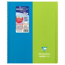 Cahier reliure intégrale enveloppante Koverbook TWIN A4+ 80 pages grands carreaux + 80 pages petits carreaux détachables perforé 4 trous couverture polypropylène bicolore - Assortis