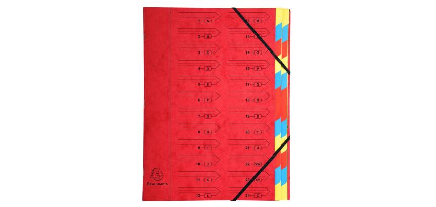 Trieur agrafé avec élastiques 24 compartiments - Rouge