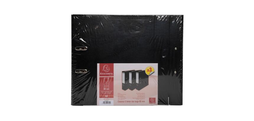 Lot de 3 classeurs à levier - dos de 80mm - format A4 - extérieur en polypropylène / intérieur en papier